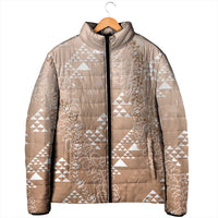 Hawaii Beige Kapa Padded Jacket Vintage 'Ohe Kāpala Motifs Mix Plumeria Leis