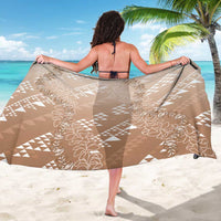 Hawaii Beige Kapa Sarong Vintage 'Ohe Kāpala Motifs Mix Plumeria Leis
