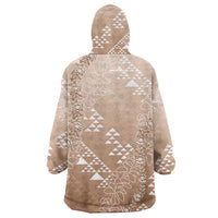 Hawaii Beige Kapa Wearable Blanket Hoodie Vintage 'Ohe Kāpala Motifs Mix Plumeria Leis LT7 - Polynesian Pride