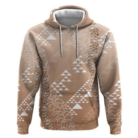 Hawaii Beige Kapa Zip Hoodie Vintage 'Ohe Kāpala Motifs Mix Plumeria Leis LT7 Pullover Hoodie Beige - Polynesian Pride