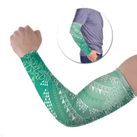Hawaii Jade Green Kapa Arm Sleeves Vintage 'Ohe Kāpala Motifs Mix Plumeria Leis LT7 Set of 2 Jade Green - Polynesian Pride
