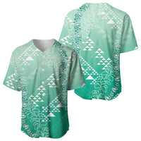 Hawaii Jade Green Kapa Baseball Jersey Vintage 'Ohe Kāpala Motifs Mix Plumeria Leis LT7 - Polynesian Pride