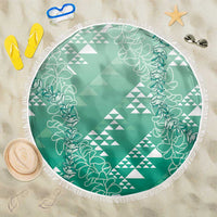 Hawaii Jade Green Kapa Beach Blanket Vintage 'Ohe Kāpala Motifs Mix Plumeria Leis