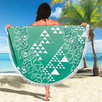 Hawaii Jade Green Kapa Beach Blanket Vintage 'Ohe Kāpala Motifs Mix Plumeria Leis