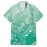 Hawaii Jade Green Kapa Family Matching Summer Maxi Dress and Hawaiian Shirt Vintage 'Ohe Kāpala Motifs Mix Plumeria Leis LT7 Dad's Shirt - Short Sleeve Jade Green - Polynesian Pride