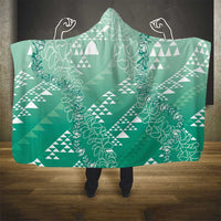Hawaii Jade Green Kapa Hooded Blanket Vintage 'Ohe Kāpala Motifs Mix Plumeria Leis LT7 - Polynesian Pride