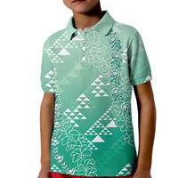 Hawaii Jade Green Kapa Kid Polo Shirt Vintage 'Ohe Kāpala Motifs Mix Plumeria Leis LT7 Kid Jade Green - Polynesian Pride