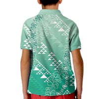 Hawaii Jade Green Kapa Kid Polo Shirt Vintage 'Ohe Kāpala Motifs Mix Plumeria Leis LT7 - Polynesian Pride