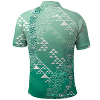 Hawaii Jade Green Kapa Polo Shirt Vintage 'Ohe Kāpala Motifs Mix Plumeria Leis LT7 - Polynesian Pride