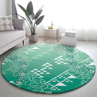 Hawaii Jade Green Kapa Round Carpet Vintage 'Ohe Kāpala Motifs Mix Plumeria Leis LT7 - Polynesian Pride