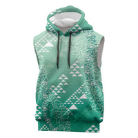 Hawaii Jade Green Kapa Sleeveless Hoodie Vintage 'Ohe Kāpala Motifs Mix Plumeria Leis LT7 Jade Green - Polynesian Pride