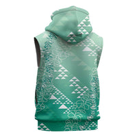 Hawaii Jade Green Kapa Sleeveless Zip Hoodie Vintage 'Ohe Kāpala Motifs Mix Plumeria Leis LT7 - Polynesian Pride
