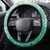 Hawaii Jade Green Kapa Steering Wheel Cover Vintage 'Ohe Kāpala Motifs Mix Plumeria Leis LT7 - Polynesian Pride