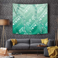 Hawaii Jade Green Kapa Tapestry Vintage 'Ohe Kāpala Motifs Mix Plumeria Leis