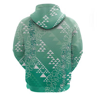 Hawaii Jade Green Kapa Zip Hoodie Vintage 'Ohe Kāpala Motifs Mix Plumeria Leis LT7 - Polynesian Pride