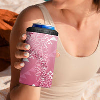 Hawaii Rose Pink Kapa 4 in 1 Can Cooler Tumbler Vintage 'Ohe Kāpala Motifs Mix Plumeria Leis LT7 - Polynesian Pride