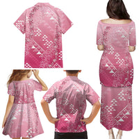 Hawaii Rose Pink Kapa Family Matching Puletasi and Hawaiian Shirt Vintage 'Ohe Kāpala Motifs Mix Plumeria Leis LT7 - Polynesian Pride