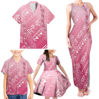 Hawaii Rose Pink Kapa Family Matching Tank Maxi Dress and Hawaiian Shirt Vintage 'Ohe Kāpala Motifs Mix Plumeria Leis LT7 - Polynesian Pride