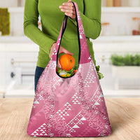 Hawaii Rose Pink Kapa Grocery Bag Vintage 'Ohe Kāpala Motifs Mix Plumeria Leis LT7 - Polynesian Pride