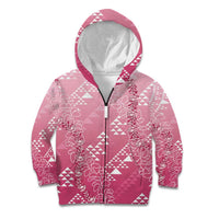 Hawaii Rose Pink Kapa Kid Hoodie Vintage 'Ohe Kāpala Motifs Mix Plumeria Leis LT7 Zip Hoodie Rose Pink - Polynesian Pride
