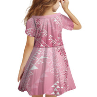 Hawaii Rose Pink Kapa Kid Short Sleeve Dress Vintage 'Ohe Kāpala Motifs Mix Plumeria Leis LT7 - Polynesian Pride