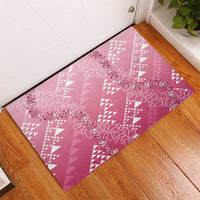 Hawaii Rose Pink Kapa Rubber Doormat Vintage 'Ohe Kāpala Motifs Mix Plumeria Leis LT7 - Polynesian Pride