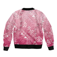 Hawaii Rose Pink Kapa Sleeve Zip Bomber Jacket Vintage 'Ohe Kāpala Motifs Mix Plumeria Leis LT7 - Polynesian Pride