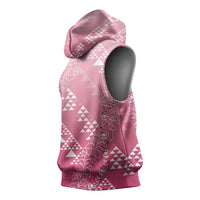 Hawaii Rose Pink Kapa Sleeveless Hoodie Vintage 'Ohe Kāpala Motifs Mix Plumeria Leis LT7 - Polynesian Pride
