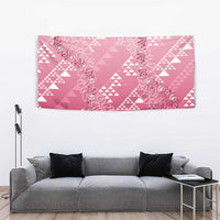 Hawaii Rose Pink Kapa Tapestry Vintage 'Ohe Kāpala Motifs Mix Plumeria Leis