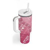Hawaii Rose Pink Kapa Tumbler With Handle Vintage 'Ohe Kāpala Motifs Mix Plumeria Leis LT7 - Polynesian Pride