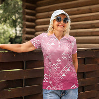 Hawaii Rose Pink Kapa Women Polo Shirt Vintage 'Ohe Kāpala Motifs Mix Plumeria Leis LT7 - Polynesian Pride