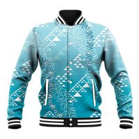 Hawaii Turquoise Kapa Baseball Jacket Vintage 'Ohe Kāpala Motifs Mix Plumeria Leis