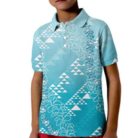 Hawaii Turquoise Kapa Kid Polo Shirt Vintage 'Ohe Kāpala Motifs Mix Plumeria Leis LT7 Kid Turquoise - Polynesian Pride