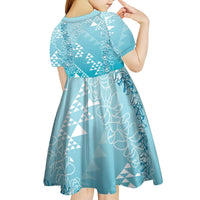 Hawaii Turquoise Kapa Kid Short Sleeve Dress Vintage 'Ohe Kāpala Motifs Mix Plumeria Leis LT7 - Polynesian Pride