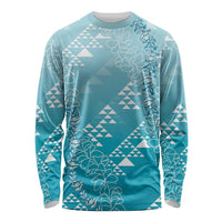 Hawaii Turquoise Kapa Long Sleeve Shirt Vintage 'Ohe Kāpala Motifs Mix Plumeria Leis LT7 Unisex Turquoise - Polynesian Pride