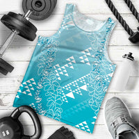 Hawaii Turquoise Kapa Men Tank Top Vintage 'Ohe Kāpala Motifs Mix Plumeria Leis LT7 - Polynesian Pride