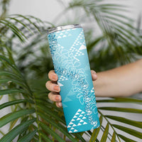 Hawaii Turquoise Kapa Skinny Tumbler Vintage 'Ohe Kāpala Motifs Mix Plumeria Leis LT7 - Polynesian Pride