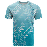 Hawaii Turquoise Kapa T Shirt Vintage 'Ohe Kāpala Motifs Mix Plumeria Leis LT7 Turquoise - Polynesian Pride