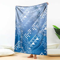 Hawaii Royal Blue Kapa Blanket Vintage 'Ohe Kāpala Motifs Mix Plumeria Leis
