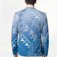 Hawaii Royal Blue Kapa Blazer Vintage 'Ohe Kāpala Motifs Mix Plumeria Leis
