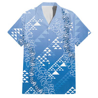 Hawaii Royal Blue Kapa Family Matching Long Sleeve Bodycon Dress and Hawaiian Shirt Vintage 'Ohe Kāpala Motifs Mix Plumeria Leis LT7 Dad's Shirt - Short Sleeve Royal Blue - Polynesian Pride