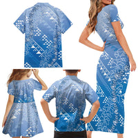 Hawaii Royal Blue Kapa Family Matching Short Sleeve Bodycon Dress and Hawaiian Shirt Vintage 'Ohe Kāpala Motifs Mix Plumeria Leis LT7 - Polynesian Pride
