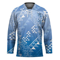 Hawaii Royal Blue Kapa Hockey Jersey Vintage 'Ohe Kāpala Motifs Mix Plumeria Leis LT7 Unisex Royal Blue - Polynesian Pride