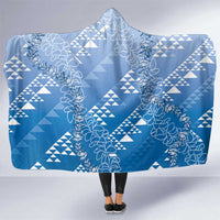Hawaii Royal Blue Kapa Hooded Blanket Vintage 'Ohe Kāpala Motifs Mix Plumeria Leis LT7 One Size Royal Blue - Polynesian Pride