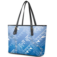 Hawaii Royal Blue Kapa Leather Tote Bag Vintage 'Ohe Kāpala Motifs Mix Plumeria Leis LT7 - Polynesian Pride