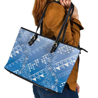 Hawaii Royal Blue Kapa Leather Tote Bag Vintage 'Ohe Kāpala Motifs Mix Plumeria Leis LT7 - Polynesian Pride