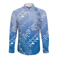 Hawaii Royal Blue Kapa Long Sleeve Button Shirt Vintage 'Ohe Kāpala Motifs Mix Plumeria Leis LT7 Unisex Royal Blue - Polynesian Pride