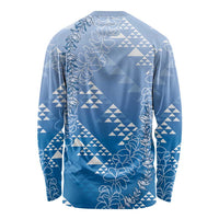 Hawaii Royal Blue Kapa Long Sleeve Shirt Vintage 'Ohe Kāpala Motifs Mix Plumeria Leis LT7 - Polynesian Pride