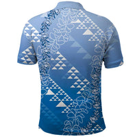 Hawaii Royal Blue Kapa Polo Shirt Vintage 'Ohe Kāpala Motifs Mix Plumeria Leis LT7 - Polynesian Pride