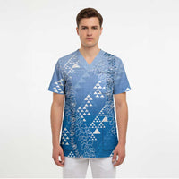 Hawaii Royal Blue Kapa Scrub Top Vintage 'Ohe Kāpala Motifs Mix Plumeria Leis